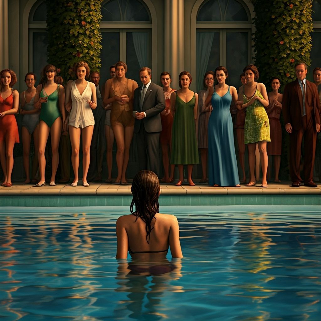 Woman Emerges from Pool, Golden Hour Light