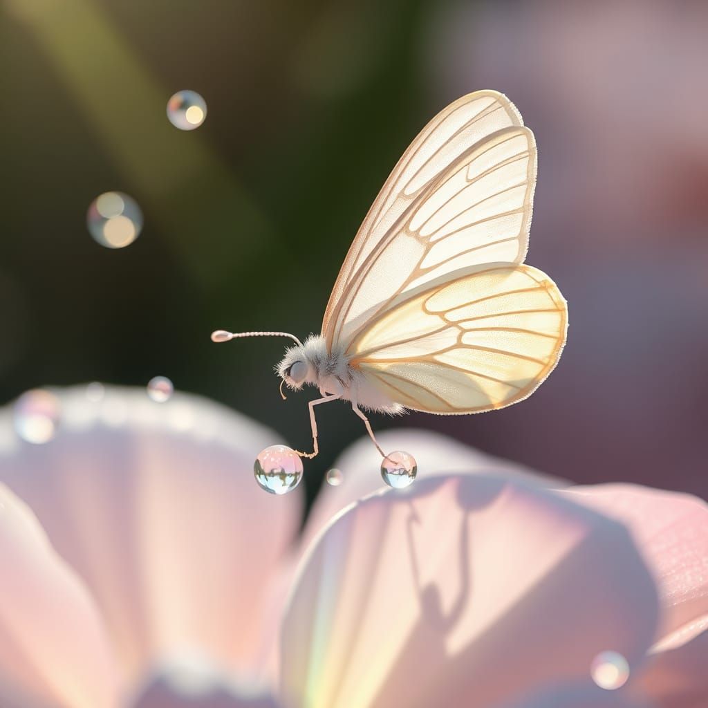White Butterfly on Rainbow Petal with Snowflakes