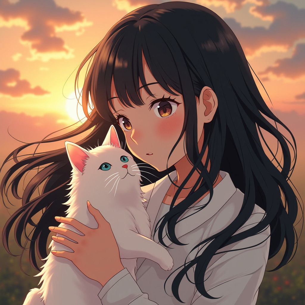 Girl with Cat: Manga Scan Art in Studio Trigger Style