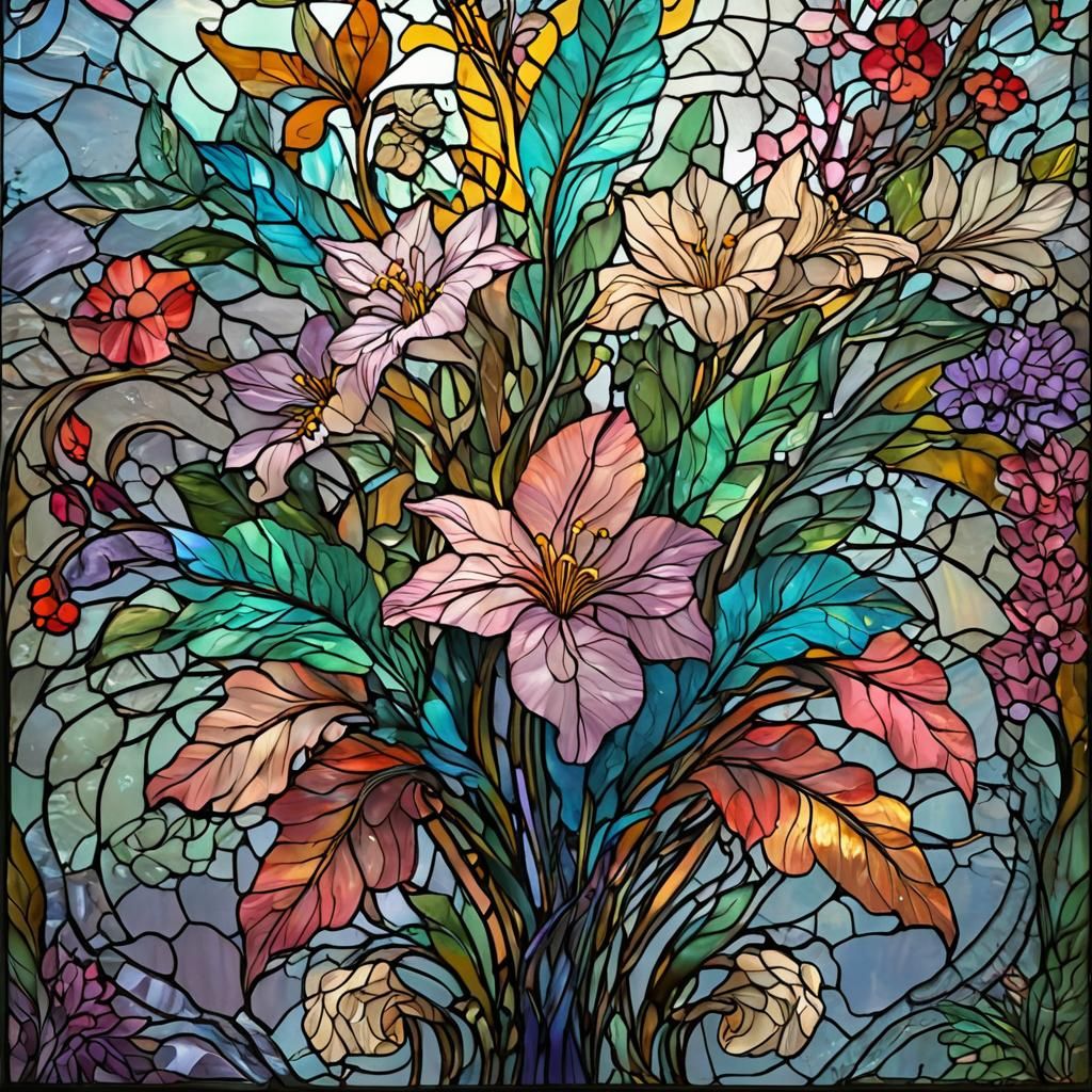 Botanical Floral Centerpiece with Flowing Liquid Art