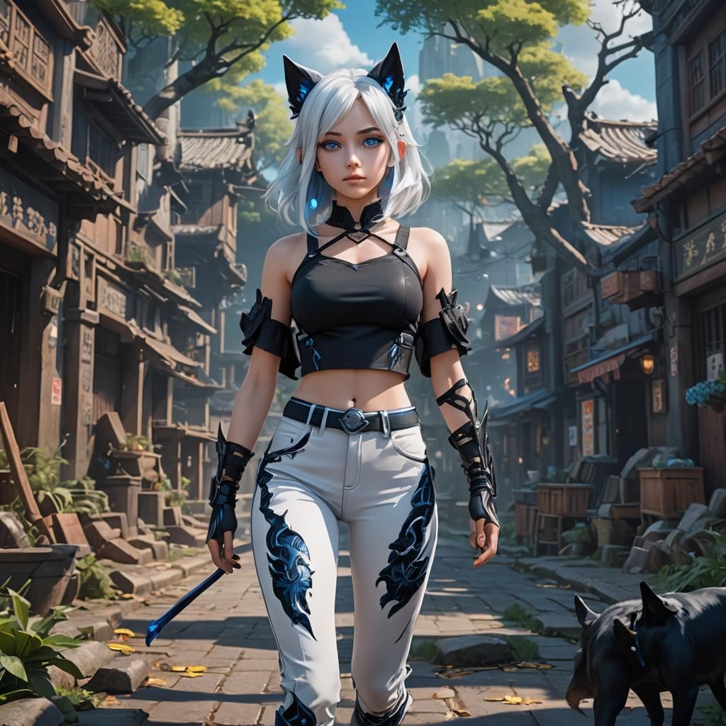 Anime Woman with Dog Ears in Detailed Matte Painting