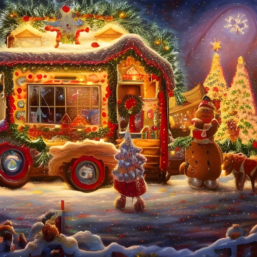 Gingerbread Trailer Home: A Sweet Christmas Oil Painting