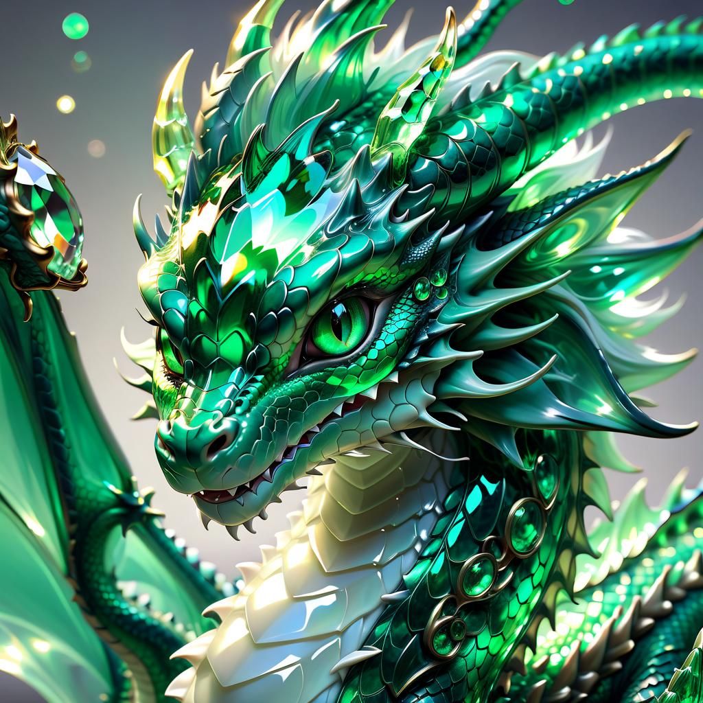Emerald Glass Dragon Portrait in Anime Style