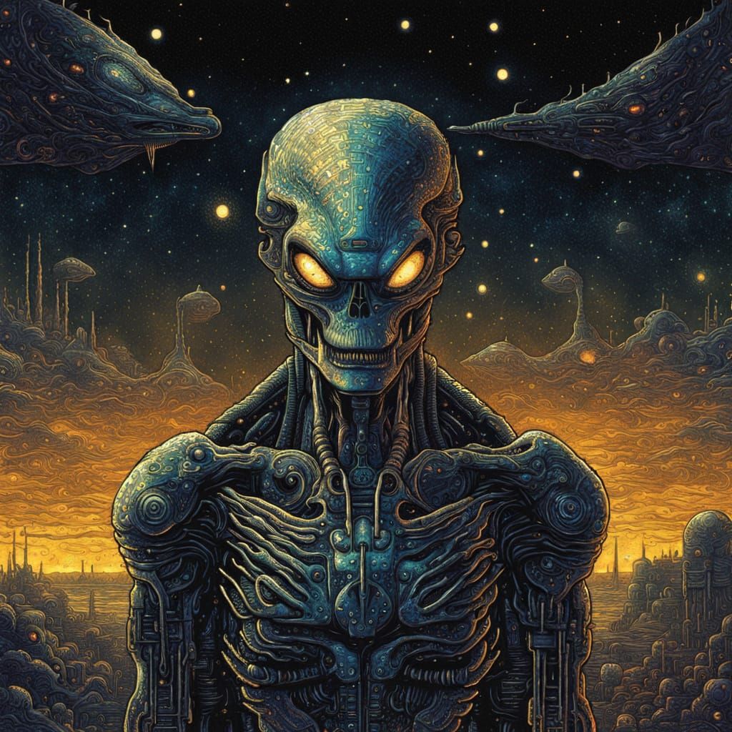 Starry Night Pixel Art: Alien Terminator Landscape