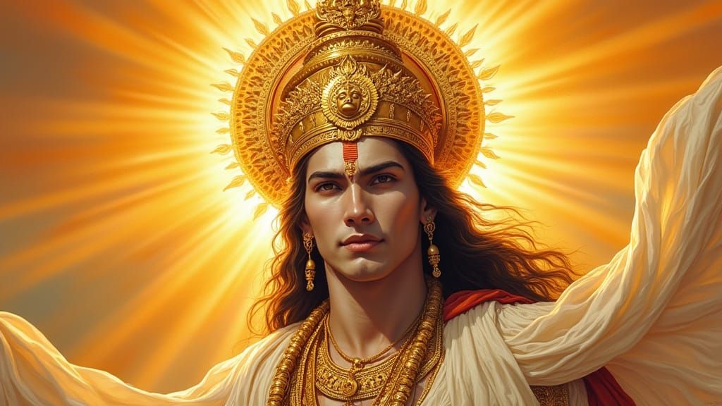 Divine Sun God with Golden Crown in Hyper-Realistic Style