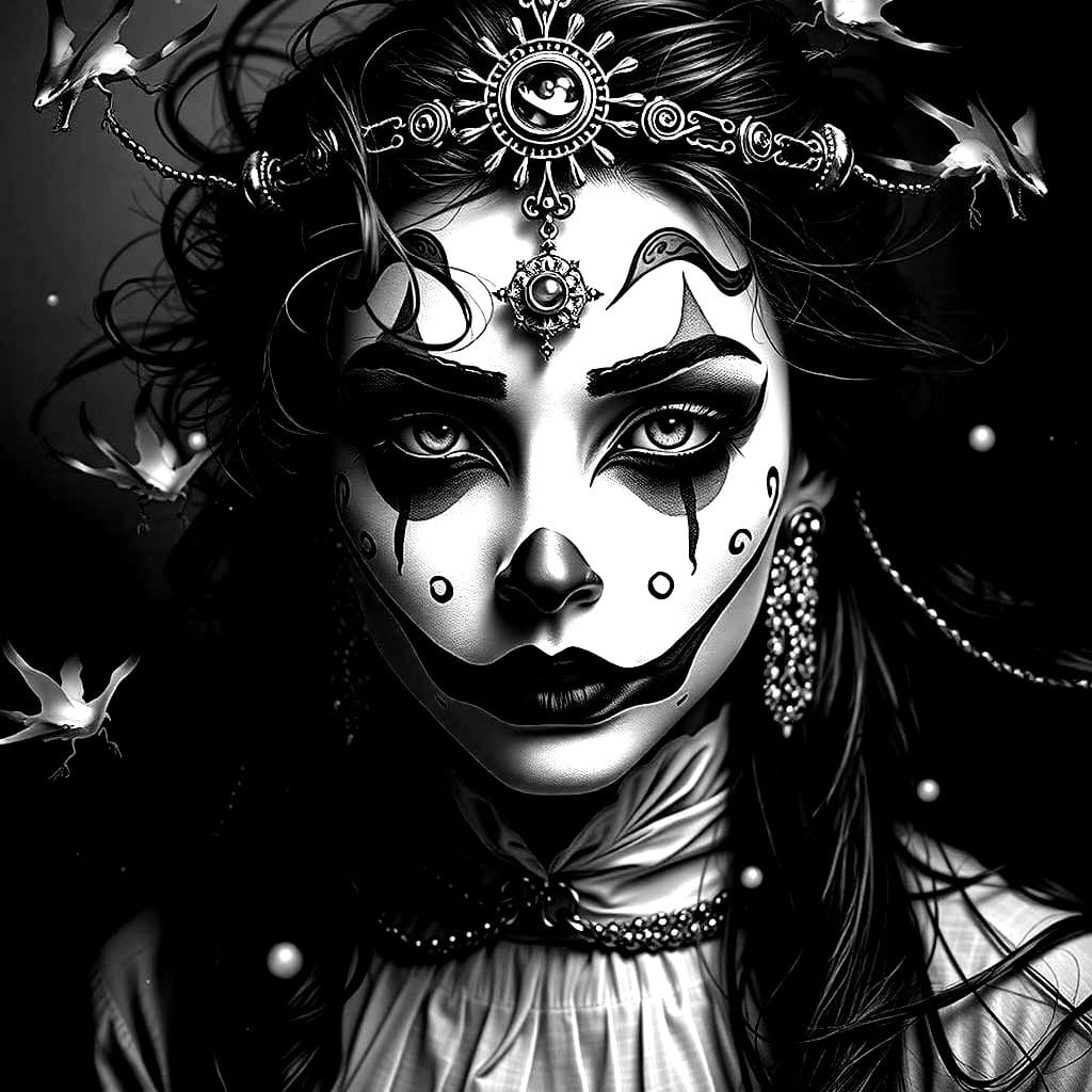 Mighty Mime Woman with Dragons in Romantic Impressionism