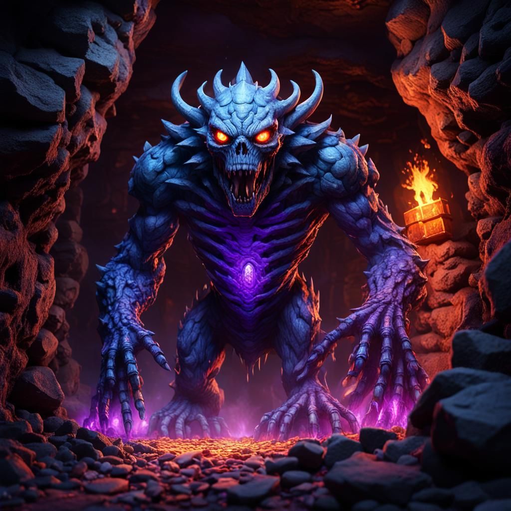 Crystal Stone Monster in Deep Mine Shaft