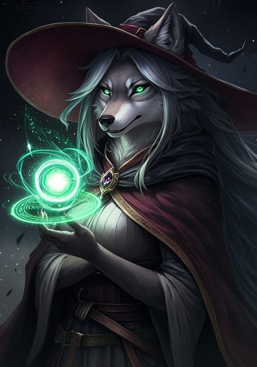 Anime Wolf Goddess Dominates with Ethereal Cosmic Power