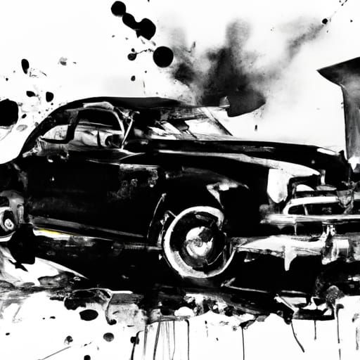Vintage Black Ford Car with Ink Splashes
