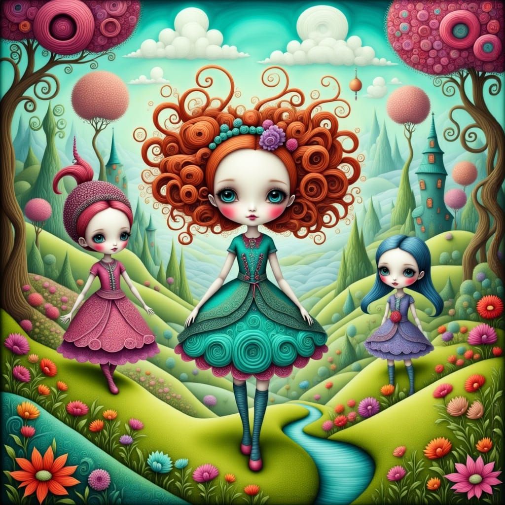 Whimsical Creatures in a Dreamlike Landscape