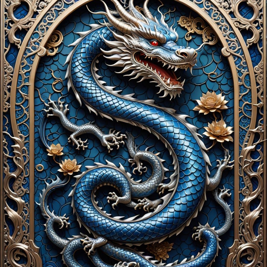 Regal Chinese Dragon in Platinum Border Artwork