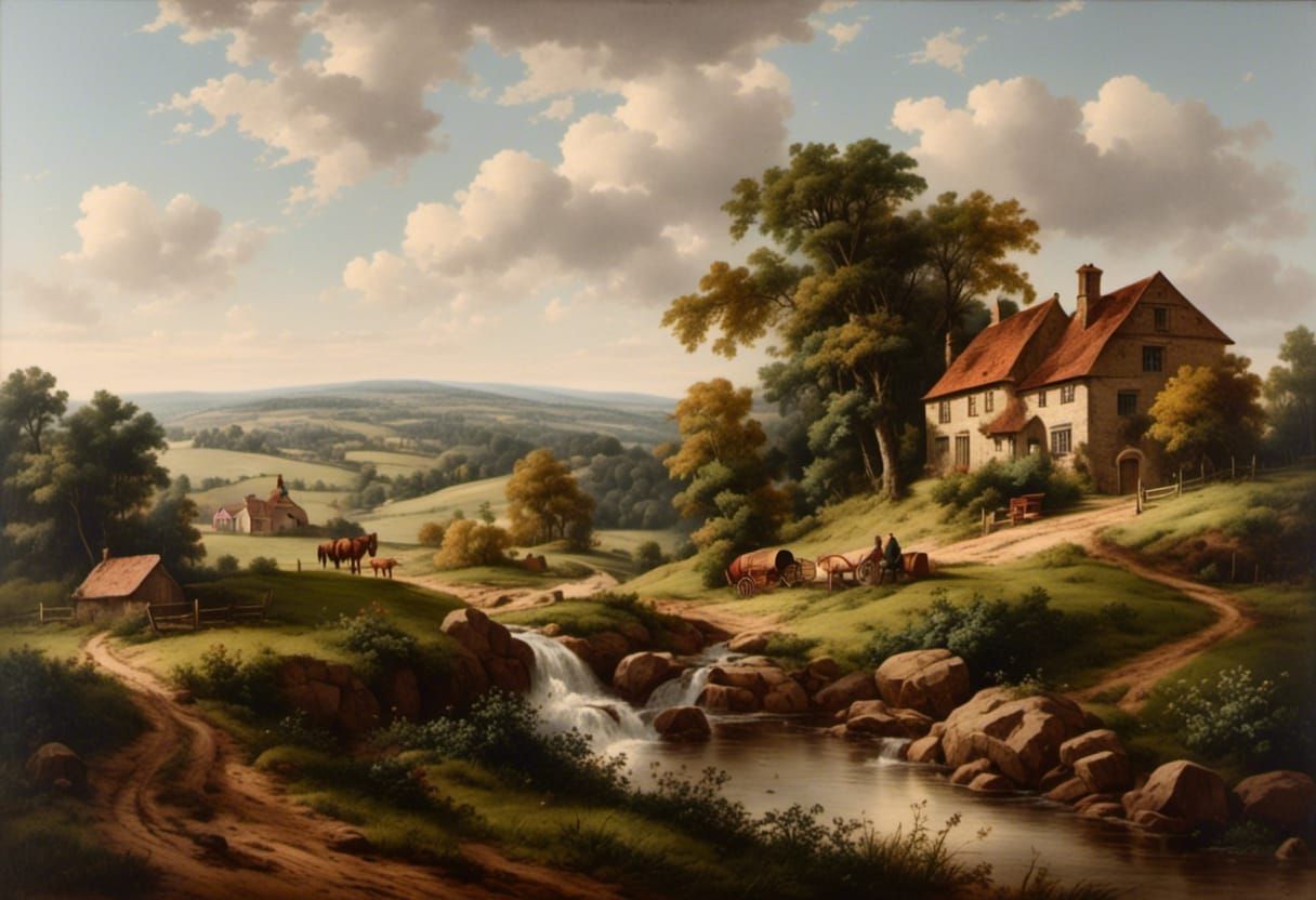 Vintage Country Landscape Oil Painting