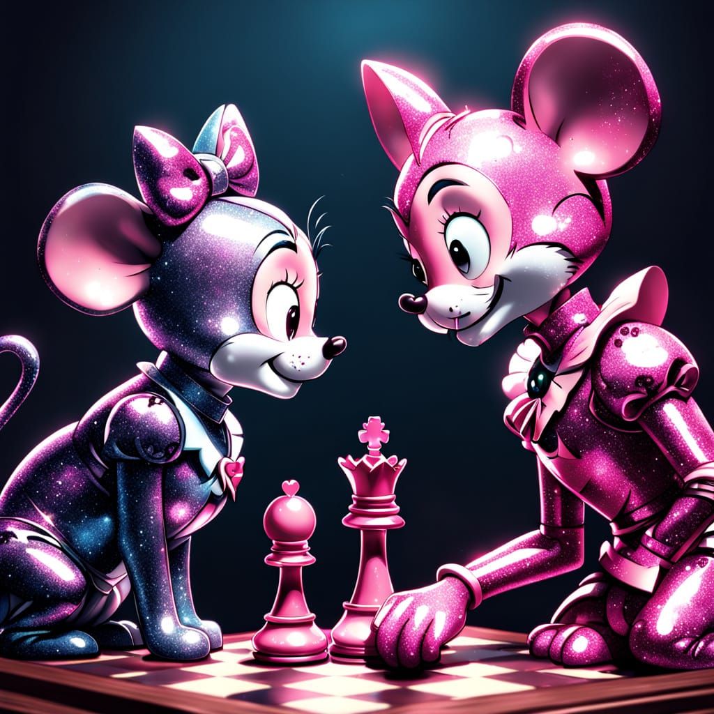 Anime-Inspired Chess Scene in a Glittering Heart Frame