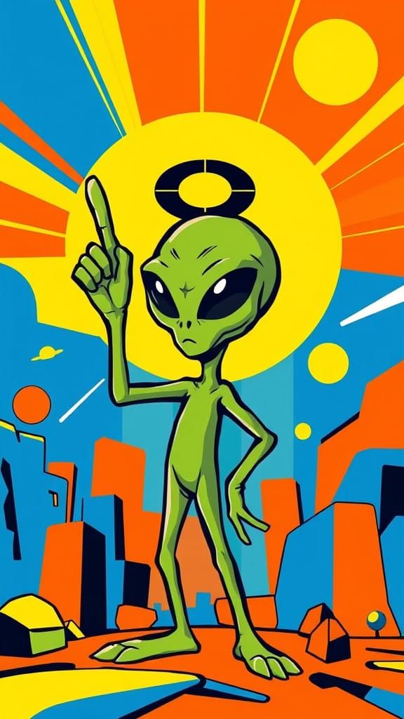 Vibrant Pop Art Alien in a Bold Graphic Pose