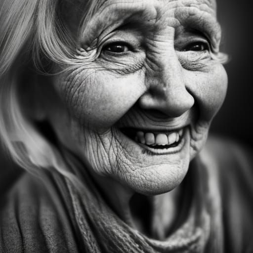 Monochrome Portrait of Smiling Elderly Woman