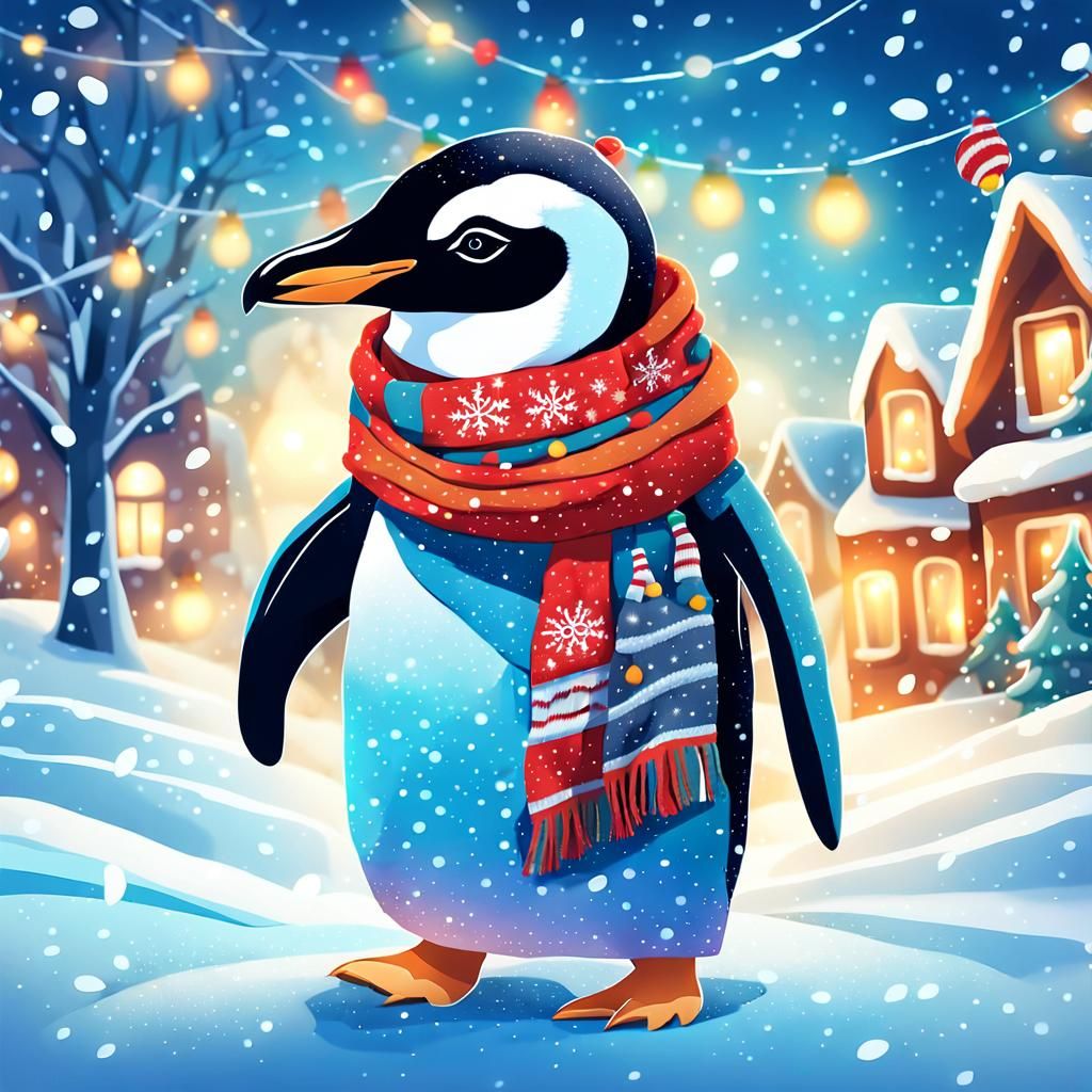 Penguin in Winter Wonderland: Whimsical Digital Art