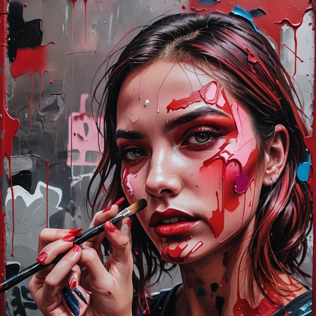 Vibrant Graffiti Art: Woman's Face in Red Tones