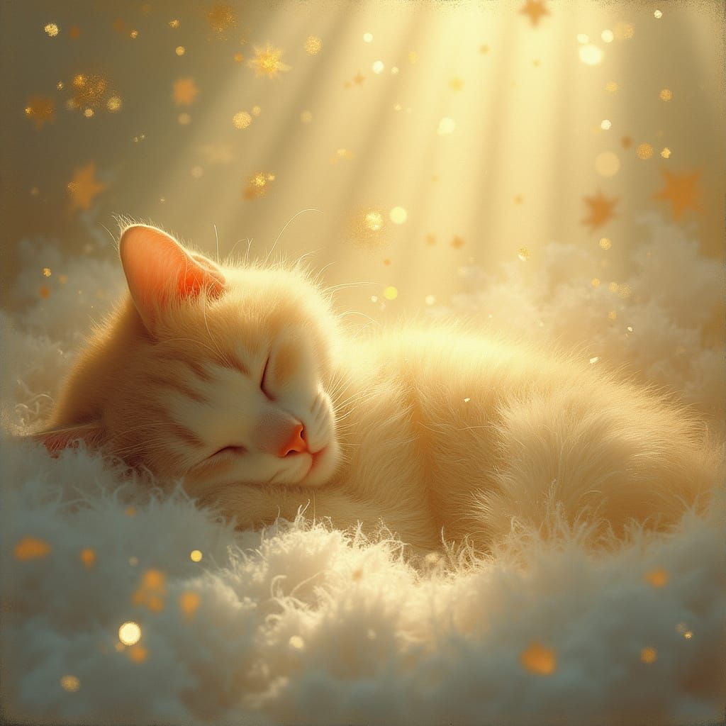 Surrealistic Impressionist Cat Basks in Heavenly Light