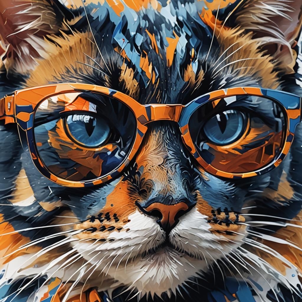 Abstract Expressionist Cat with Sunglasses Close-Up