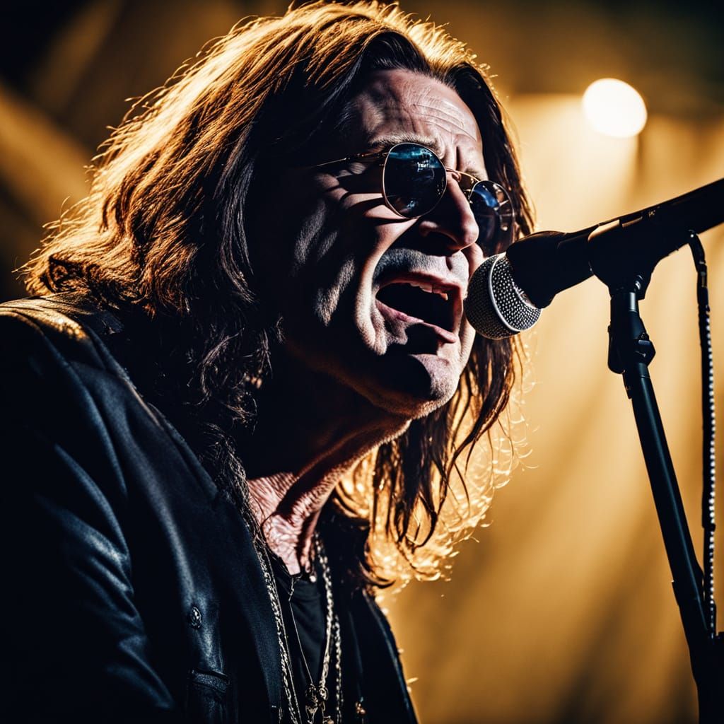 Ozzy Osbourne Sings On Stage: Hyper-Realistic Portrait