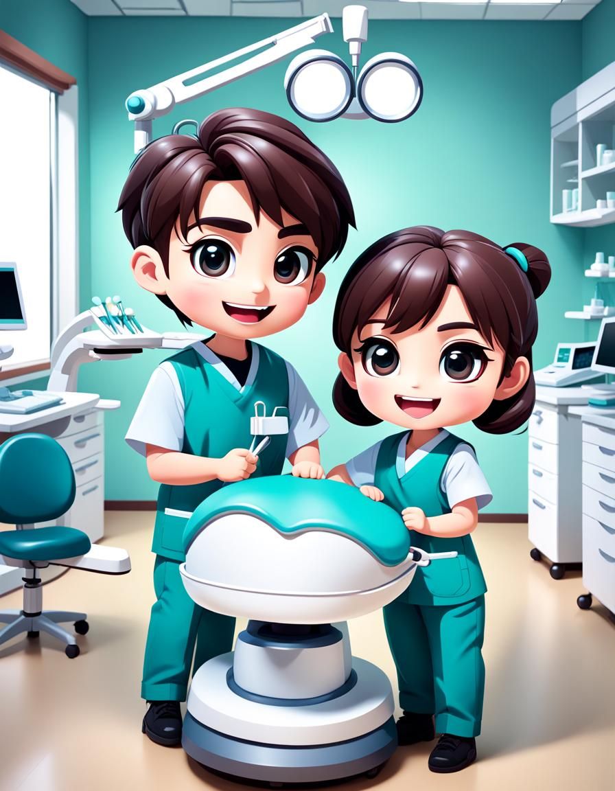 Chibi Dentists in a Tranquil Dental Clinic