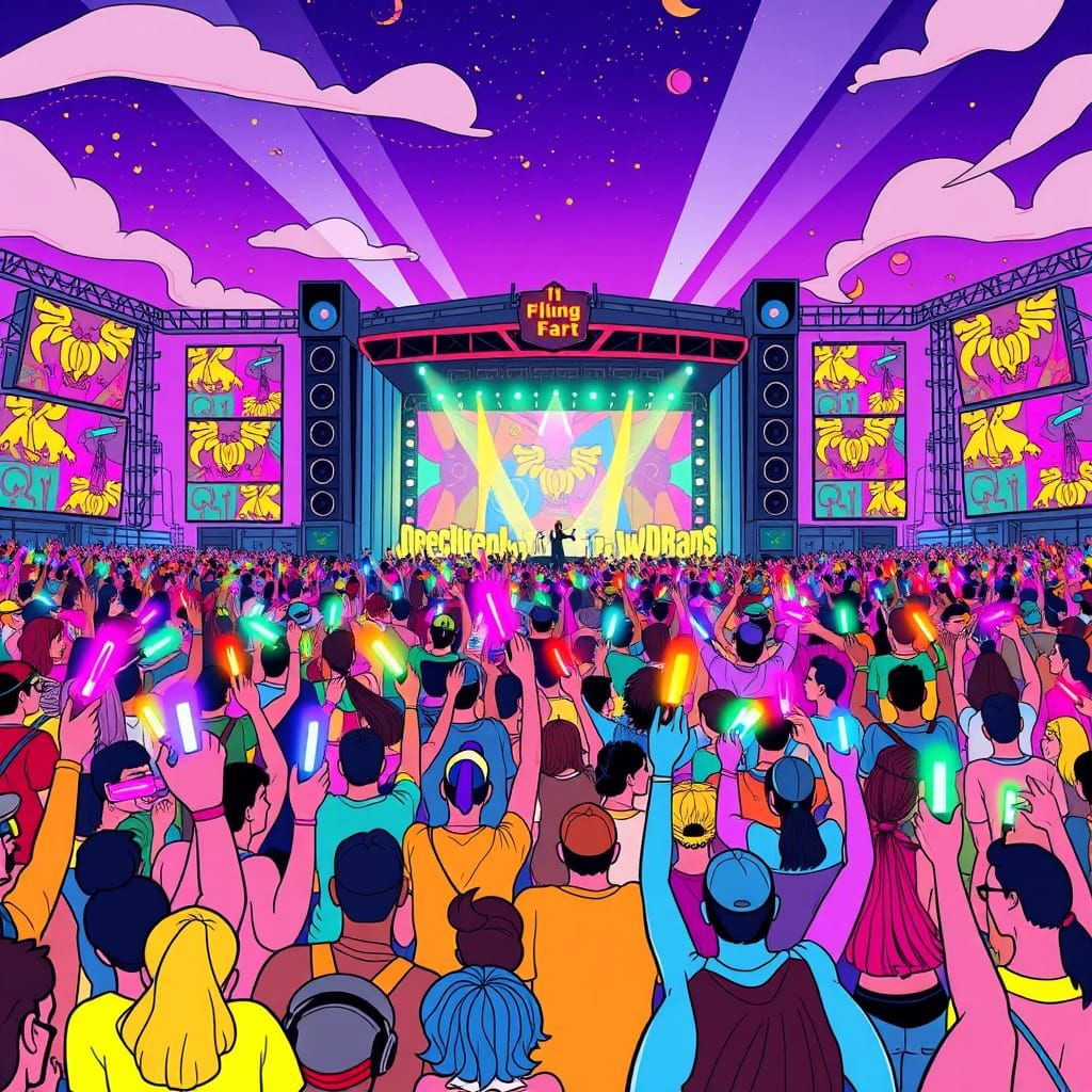 Vibrant Cartoon Concert Scene with 1 Million Energetic Fans