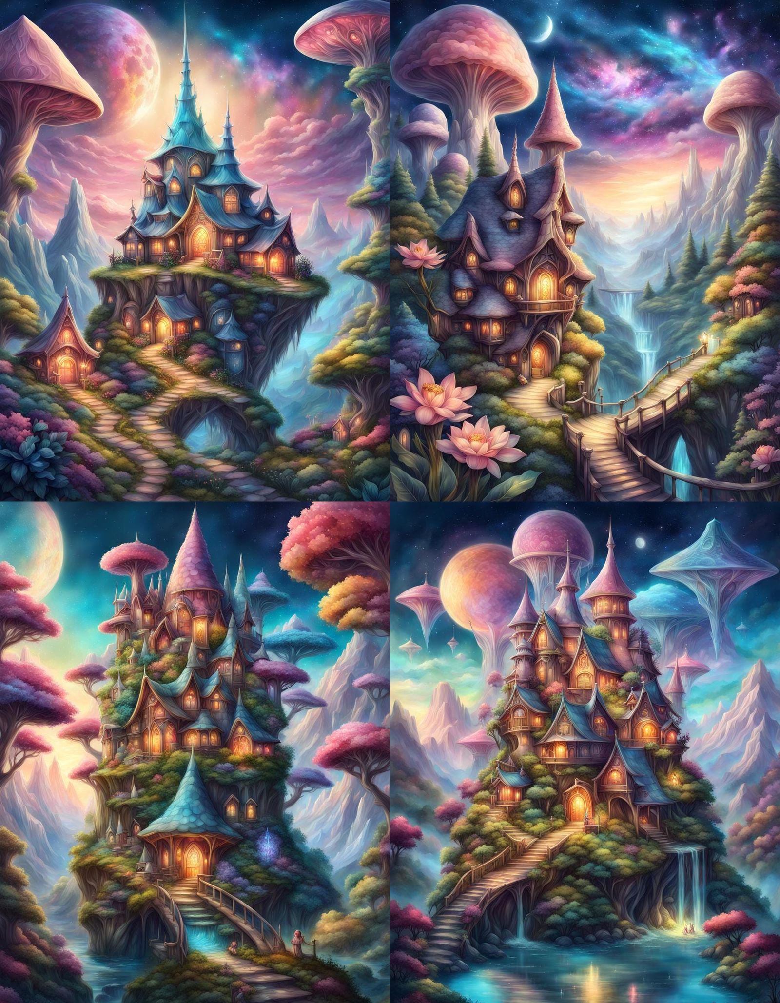 Anime Fairy Village in the Sky: Digital Art