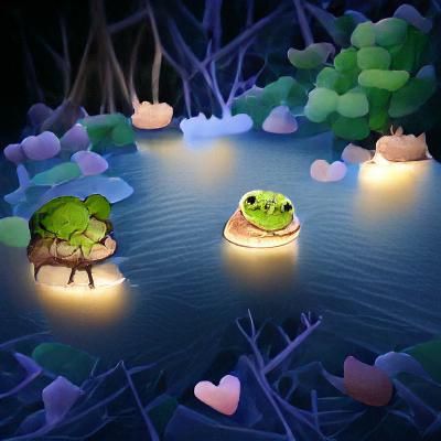 Forest Lake with Frog in Ambient Lighting