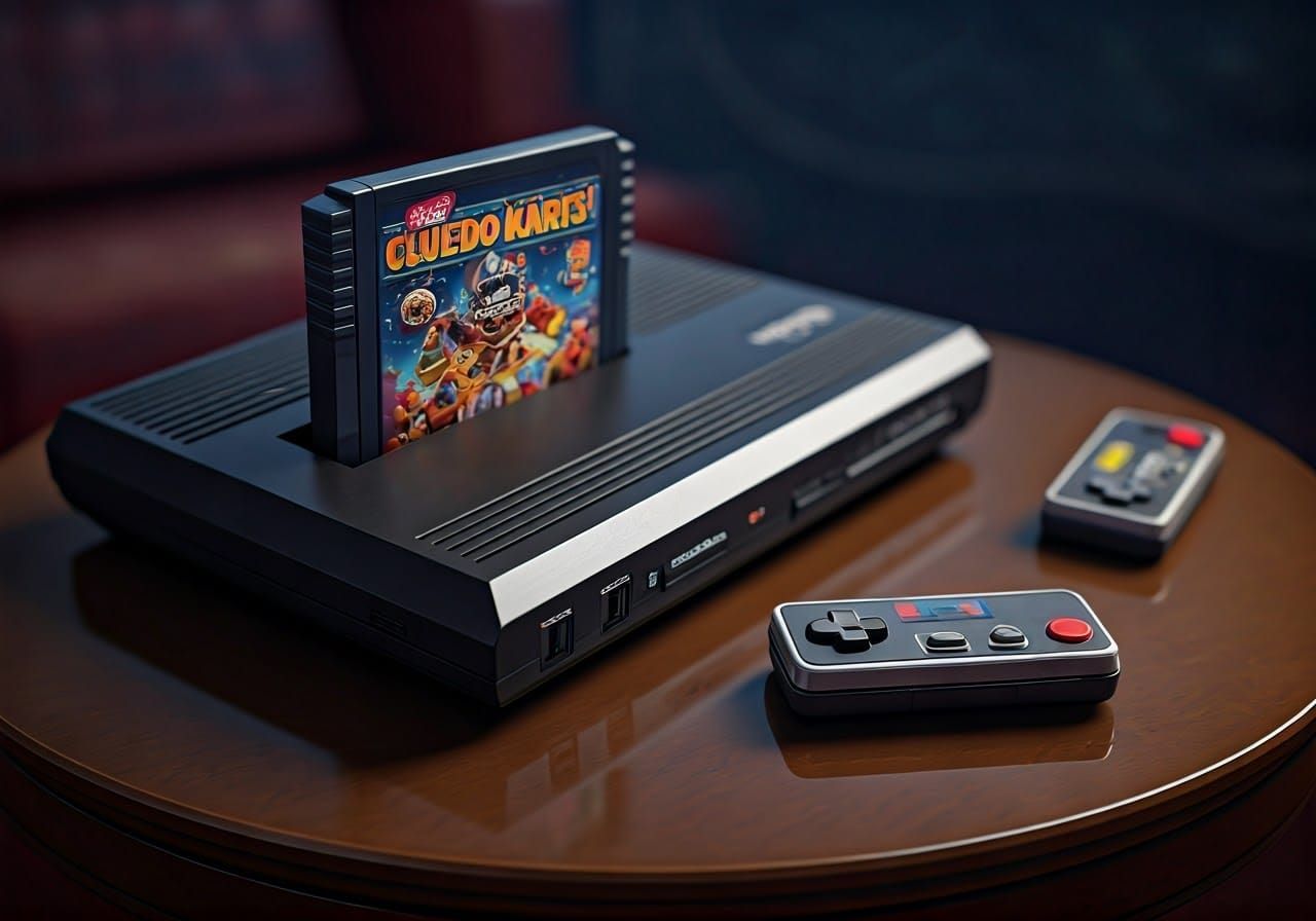 Retro 80s Parker Brothers Console in Futuristic Style