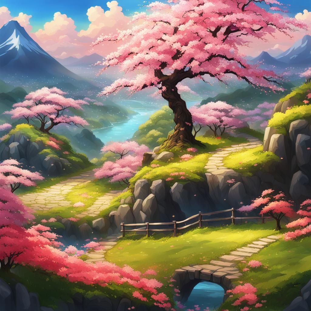 Cosmic Cherry Blossom Tree in Japan: Fairycore Anime