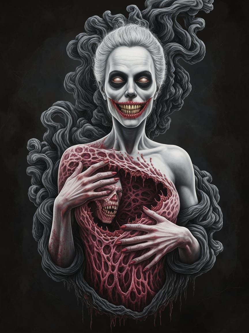 Morbid Black Figure Emerges from Smoke, Acrylic Painting