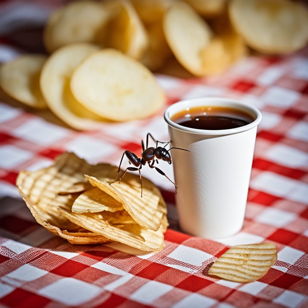 Macro Photo of Ant Carrying Potato Chip