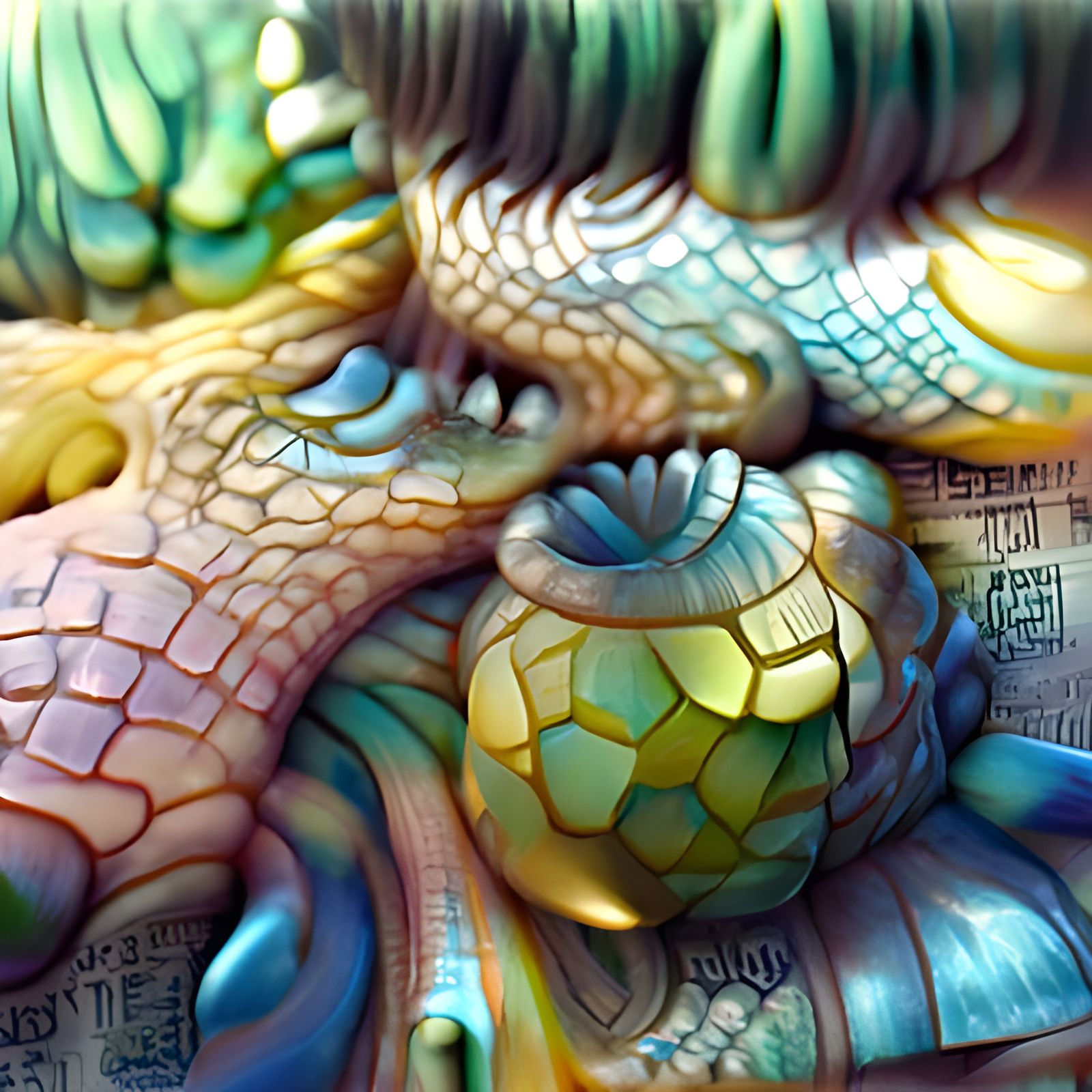 Holographic Dragon in Fractal Woodcut Style