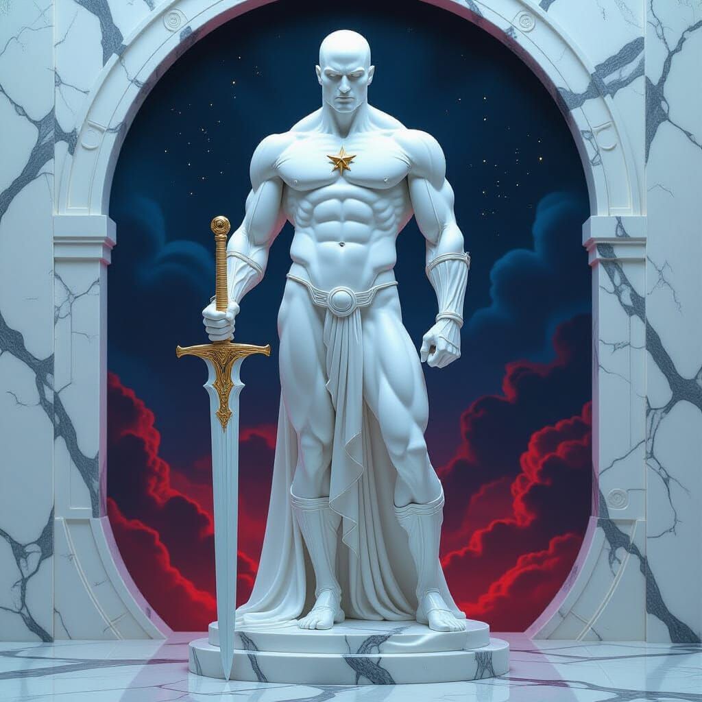 Futuristic Prometheus Statue in Biomechanical Style