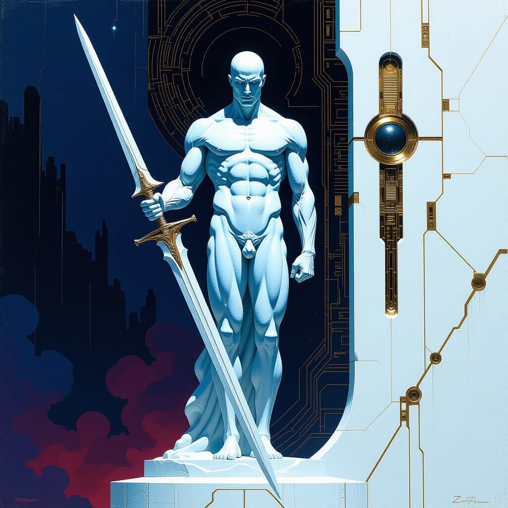 Futuristic Prometheus Statue Awaiting Starship