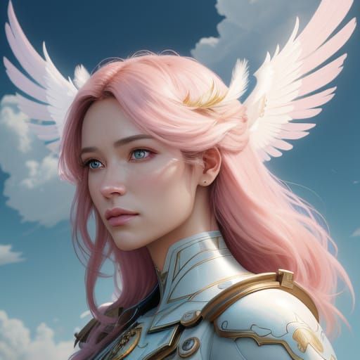 Pink Angel in Cloudy Heavens, Artgerm Style