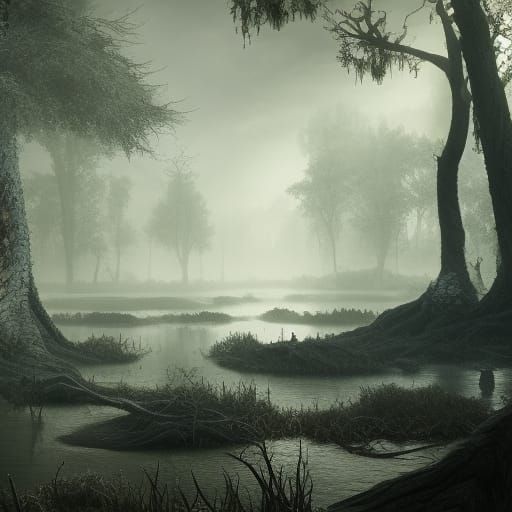 Fantastical Swamp Landscape in Detailed Matte Painting Style