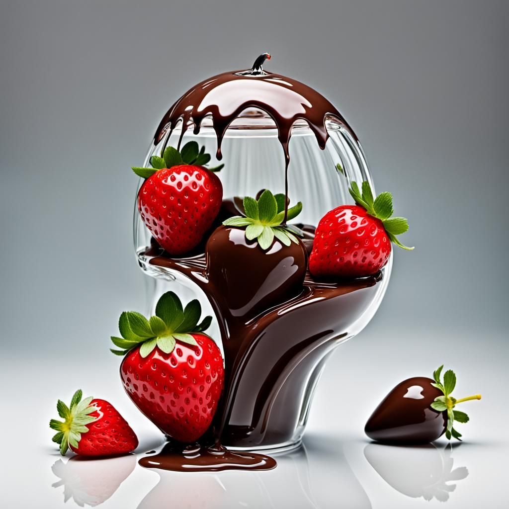 Glass Strawberry with Chocolate Waterfall