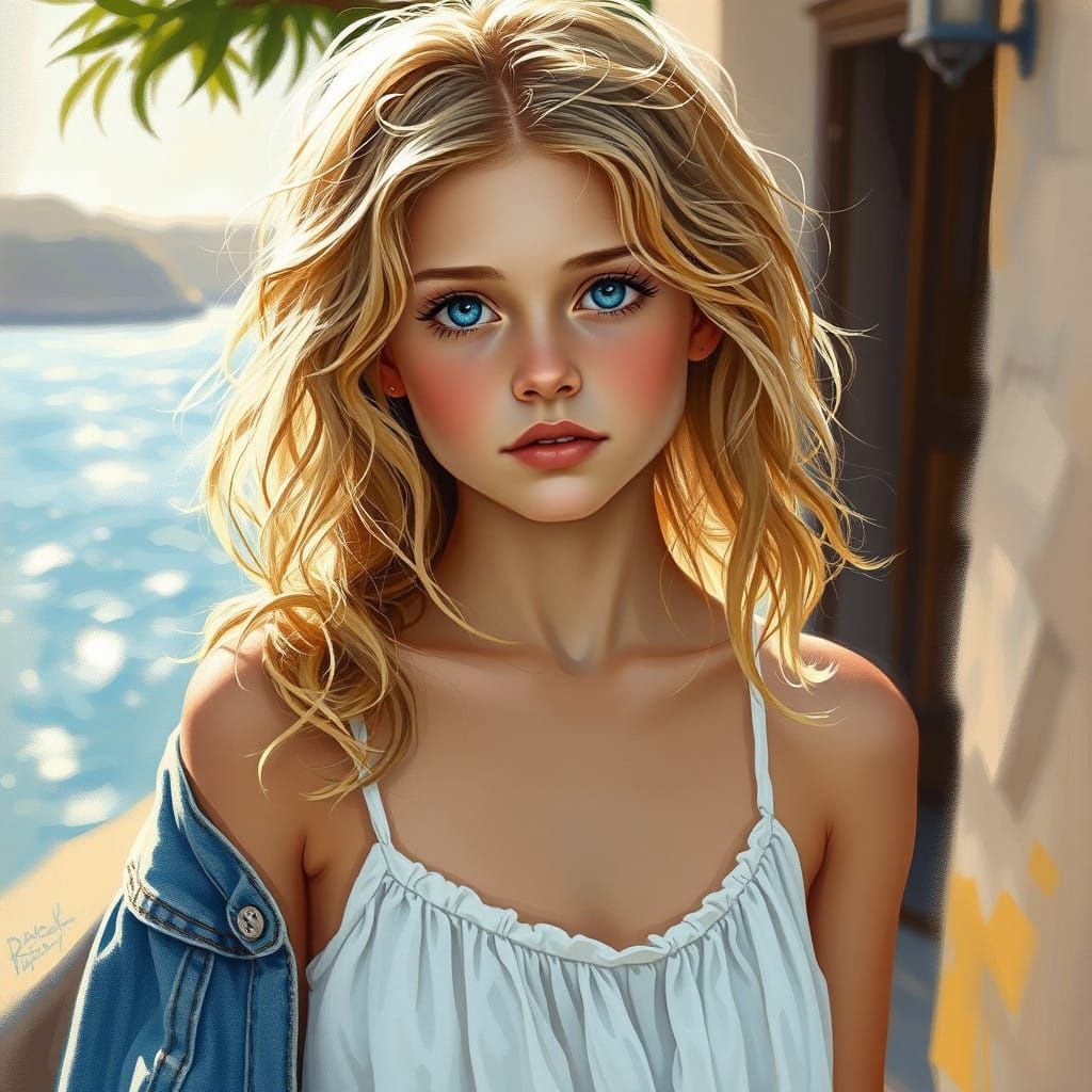 Impressionist Teenage Girl in Mediterranean Landscape