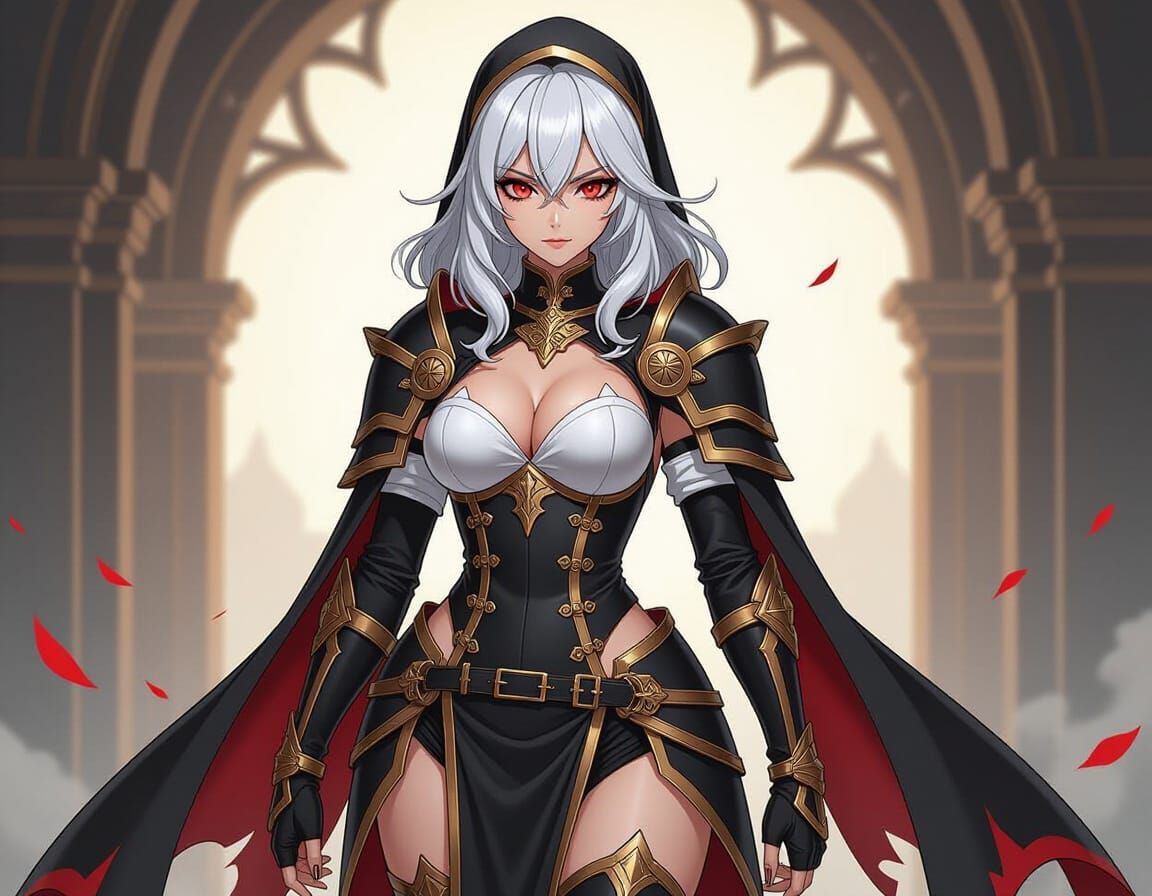 Solenne: Anime-Style Sci-Fi Warrior in Crimson Armor