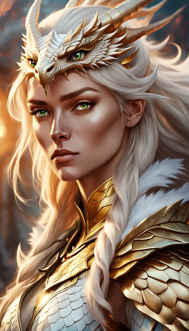Blonde Warrior with Dragon in Fantasy Art
