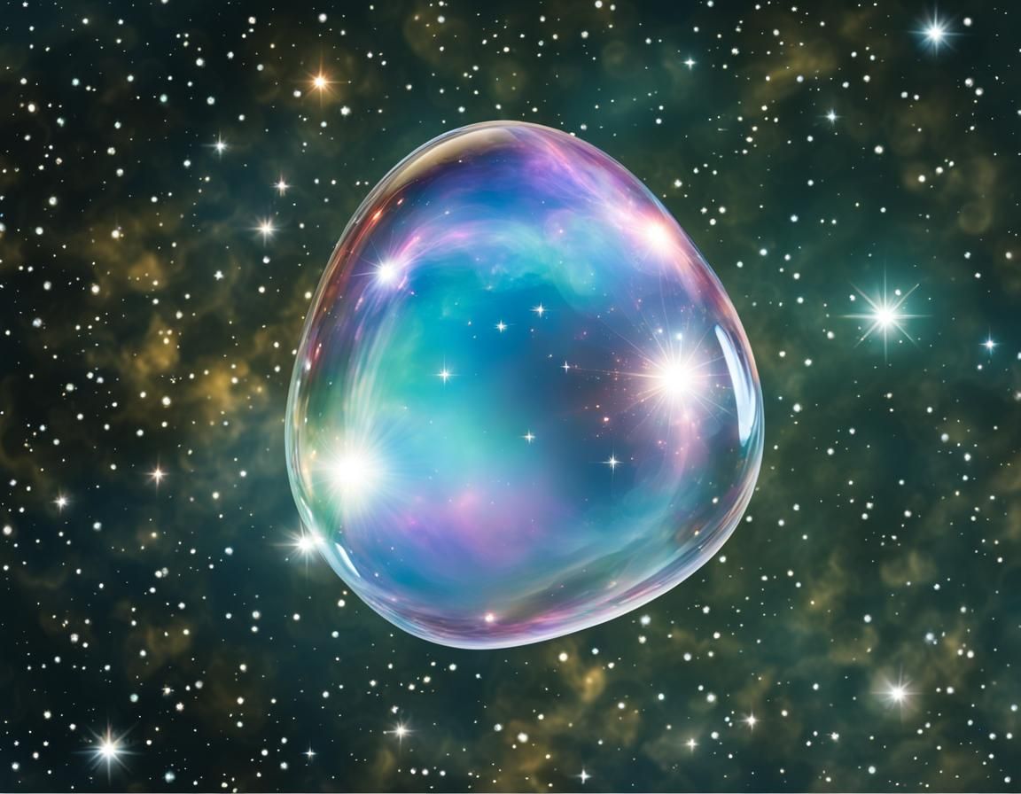 Soap Bubble Floating in Space Reflecting Galaxies