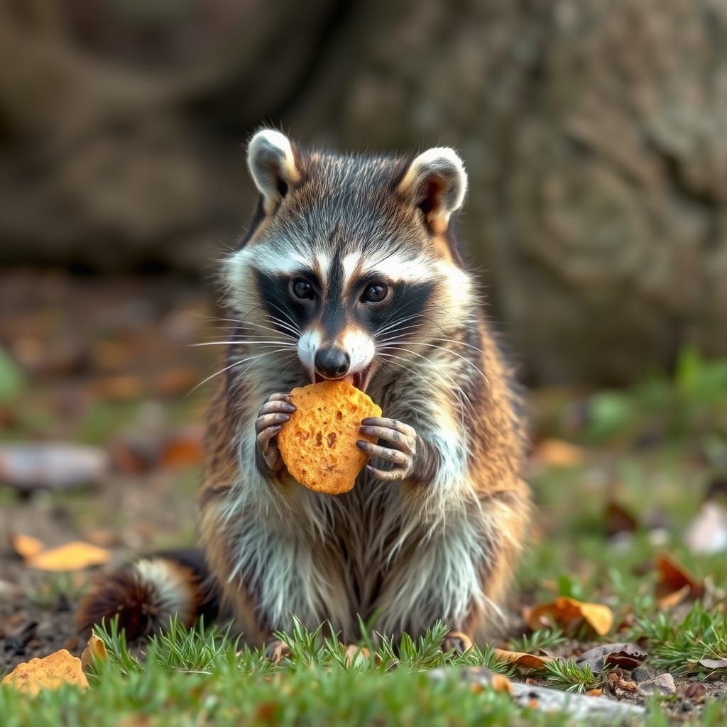 Raccoon Eating Potato Chips