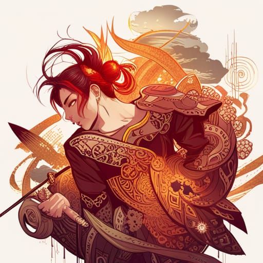 Luminous Japanese Warrior Digital Painting