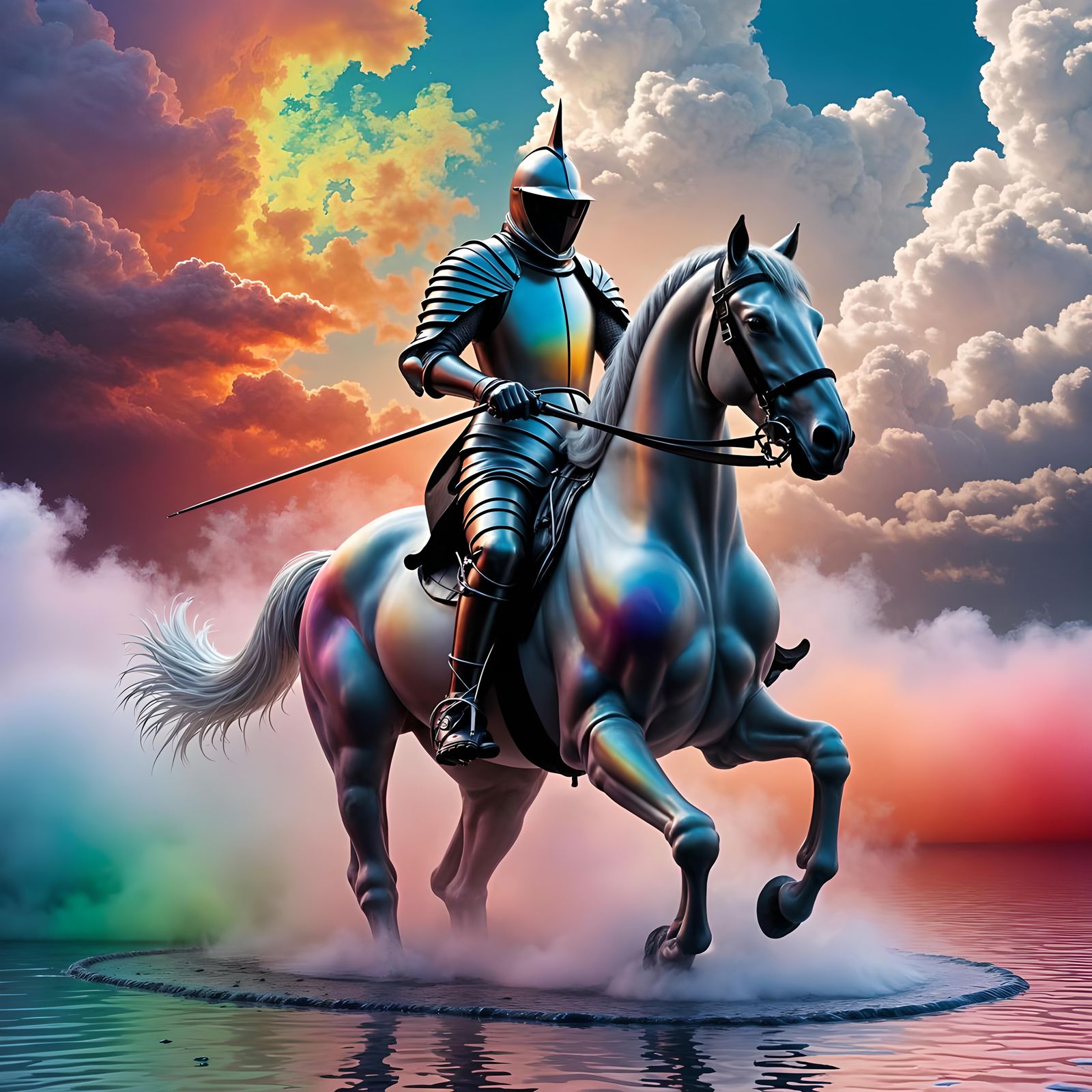 Ghostly Knight on Horseback in Surreal Landscape