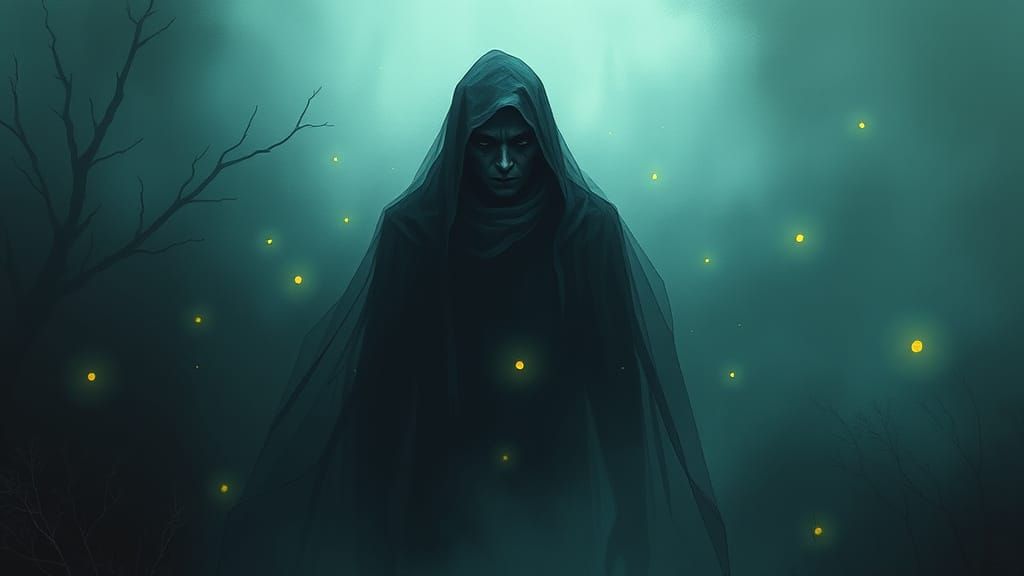 Ethereal Figure Lost in Haunting Landscape