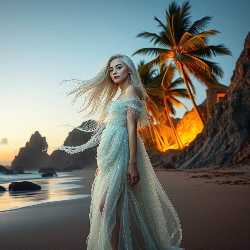 Radiant Goddess in Shimmering Seafoam Gown