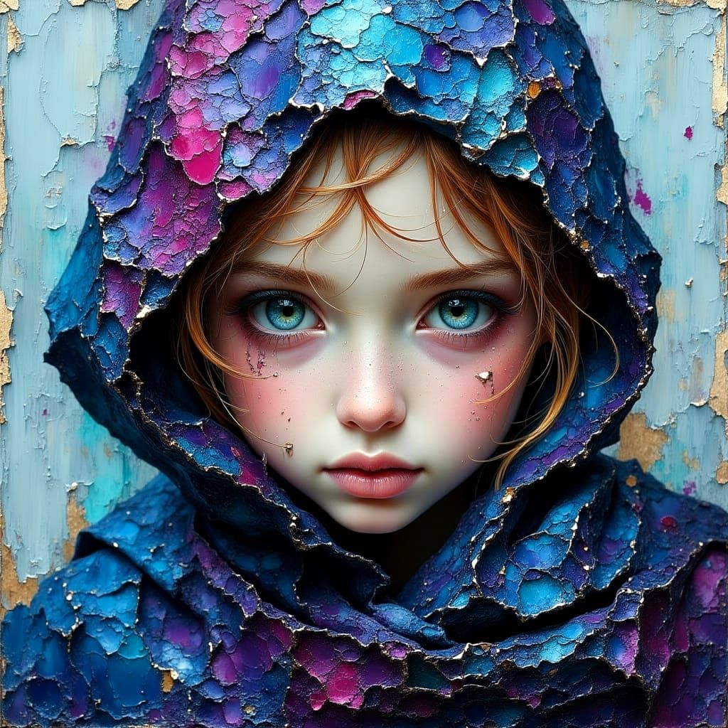 Girl in Cloak: Impasto Oil Painting with Bokeh