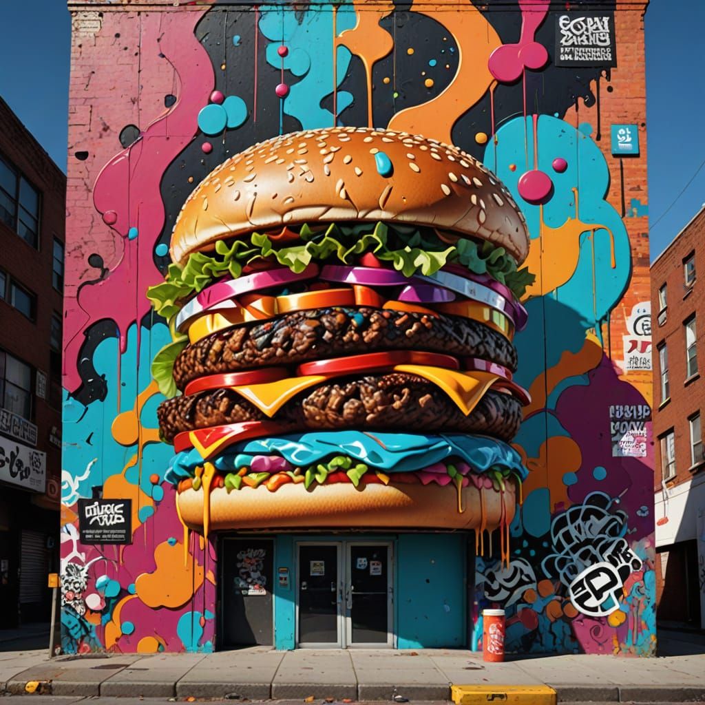 Graffiti City Burger Billboard in Vibrant Colors