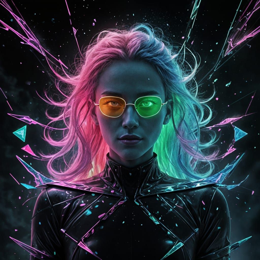 Neon Duality: Heroic Woman Hacking Reality